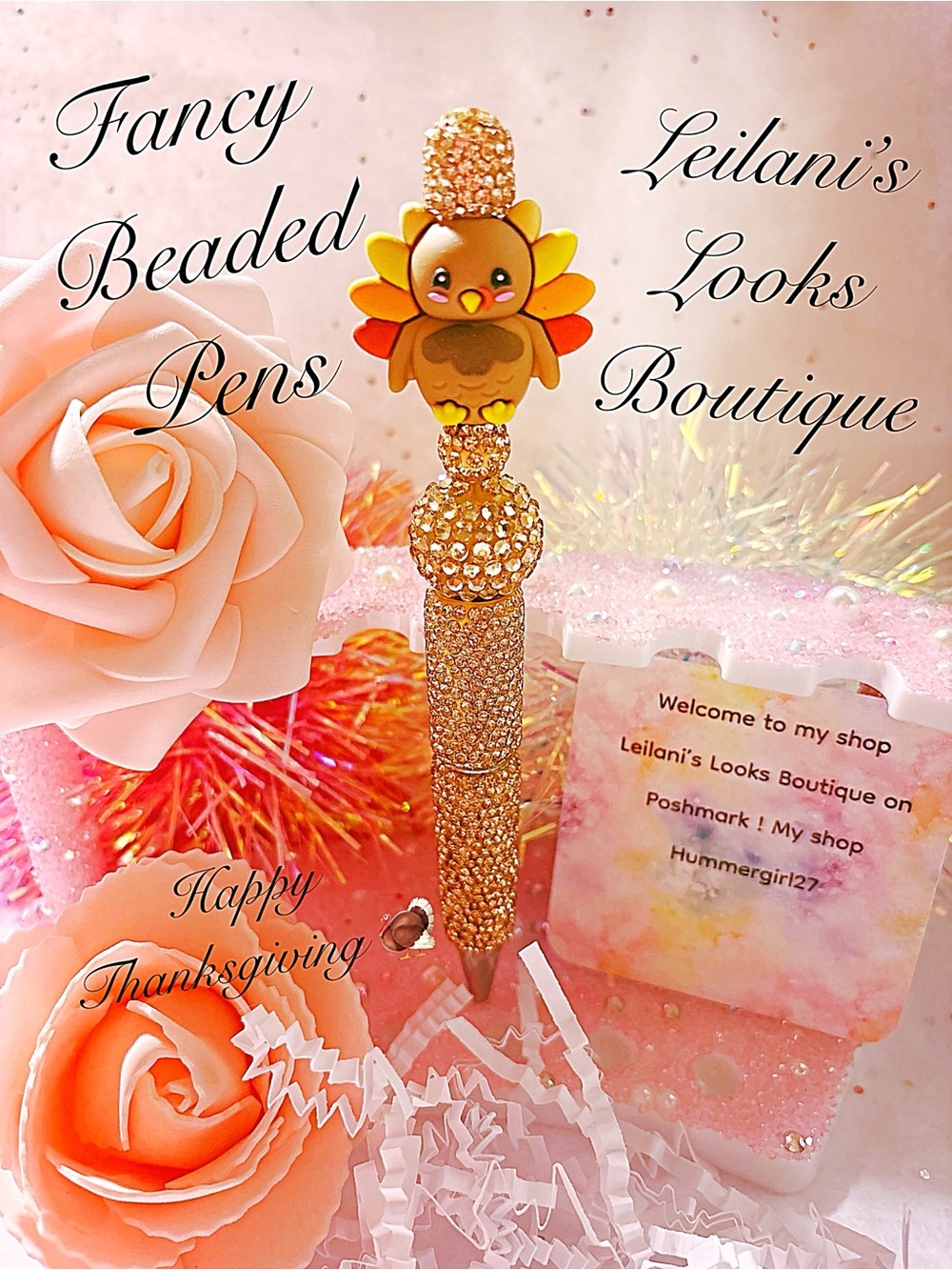 Gold Beaded Turkey Pen/Fancy beaded pen/gifts/gold beads/thanksgiving time/